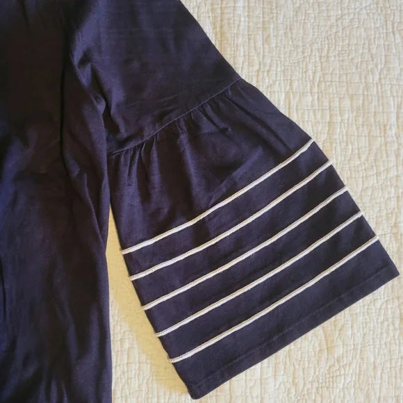 J. Crew Bell Sleeve Navy Nautical Top with Piping small K1524 - Picture 4 of 9